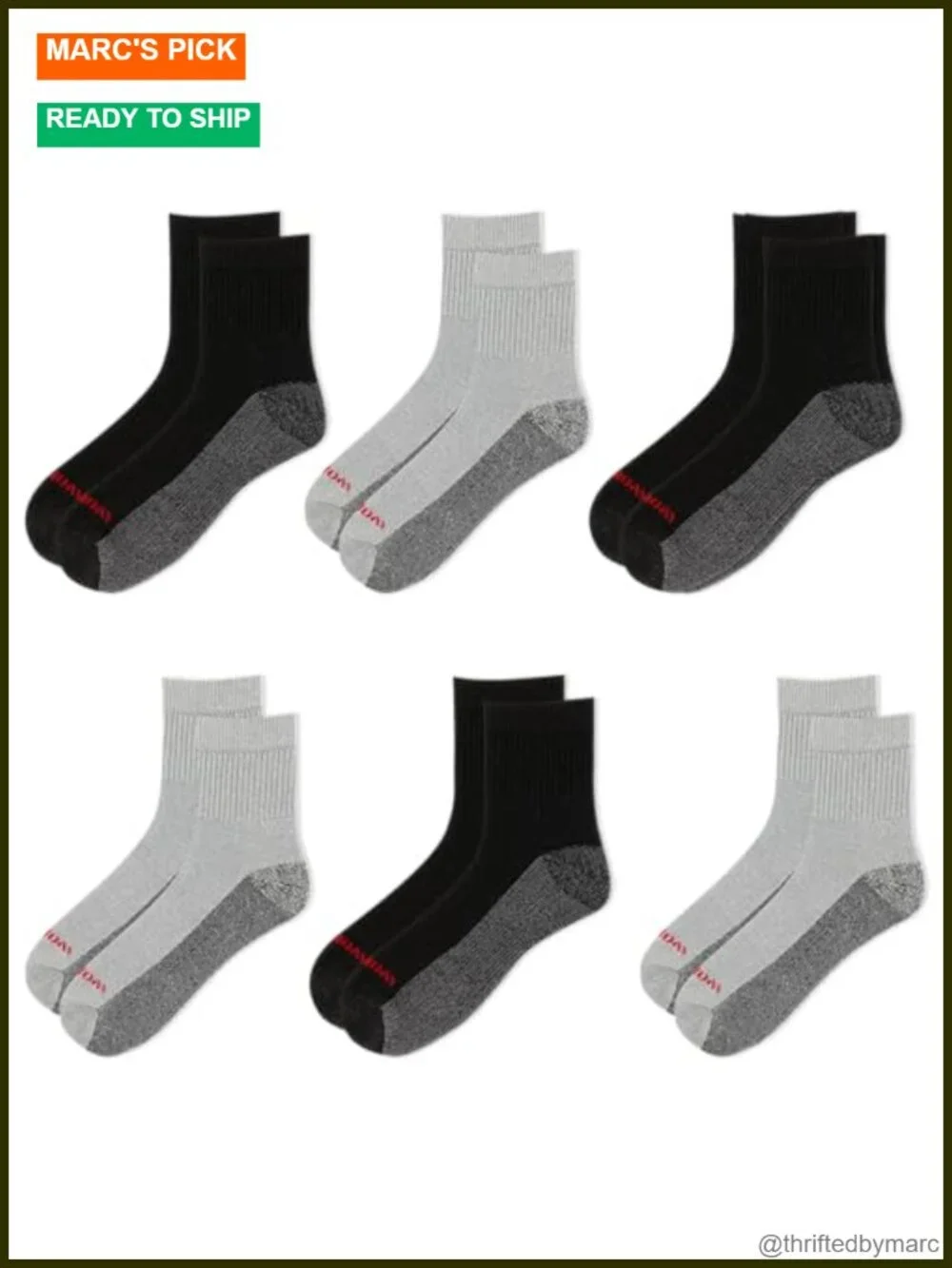 Men's Cotton Crew Socks 6-Pack with Arch Support Reinforced Heel & Toe